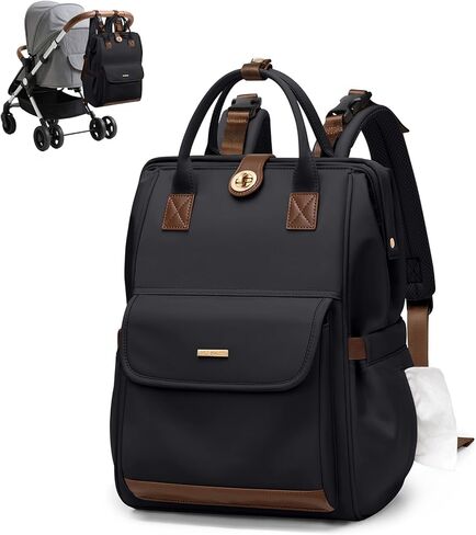 Diaper Bag Backpack,Multi Function Water Resistant Diaper Bag With Hook,Casual Hanging diaper bag for mom,16 Inch,Black in Saudi Arabia