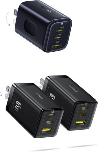 Baseus 2 Pack 65W Charging Block، PPS 3-Port Fast Compact Charger & Baseus PICOGO 67W USB C Charger، أصغر 3 منافذ شحن سريع مع قابس قابل للطي in Kuwait