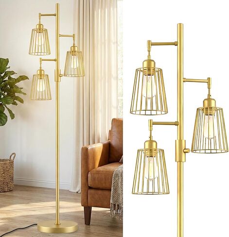 مصباح أرضي صناعي قابلة للبيسرري ، مصباح مصباح مزرعة ، مصباح واقف مع 3 رؤوس قفص أنيقة ، وشملت مصابيح LED 3 × 1200LM ، مصباح طويل لغرفة المعيشة ، غرفة نوم (أسود غير لامع) in Kuwait