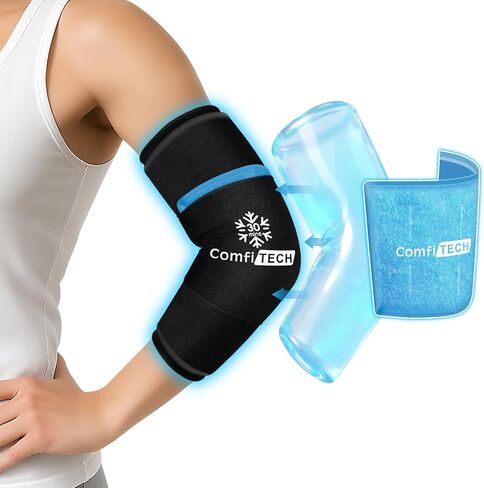 ComfiTECH Dual-Gel Elbow Ice Pack Wrap with Extended 30-Minute Cooling, Detachable Ice Pack & Flexible Reusable Gel Ice Sleeve for Comfort in Tennis Elbow, Golfer Arm, Muscle Relaxation, Large in Saudi Arabia
