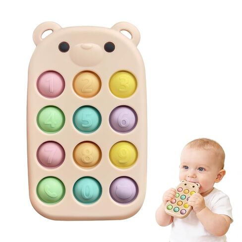 Baby Phone Teething Toys, Food Grade Silicone teether Toy for Baby 3-18 Months, chew Toys with Number pop Bubbles, Baby Teething Relief, BPA-Free, Ideal Gift for Baby Girls and Boys (Brown) in Saudi Arabia