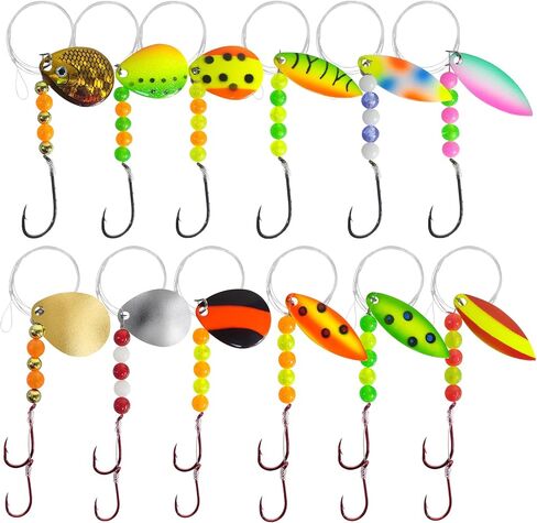Eupheng Hand-Tied Walleye Rigs 15LB Spinner Crawler Harness with Colorado & Willow Blades, Single/Double Sharp Hooks, Pre-Rigged Bait Rigs for Walleye, Bass, Trout, Salmon – 6PCS/12PCS Kit in Saudi Arabia