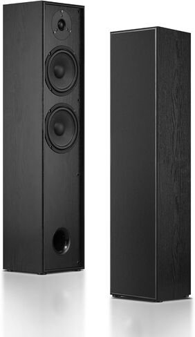 Passive Floorstanding Stereo Speakers, Tower Design with 1" Tweeter and 6.5" Woofer, Two-Way System, 4-Ohm Impedance, 120W RMS, Sturdy MDF Cabinet, Ideal for Home Theater Systems, Black in Kuwait