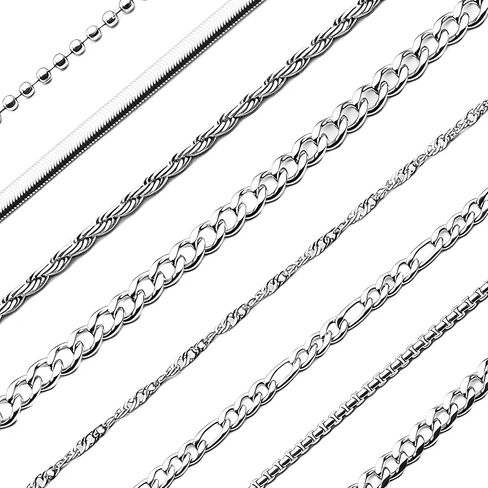 8 Pcs Chains for Men Stainless Steel Chain Necklace bulk Mens Necklace Jewelry Set Figaro Chain Cuban Link Chain Rope Chain Snake Chain in Saudi Arabia