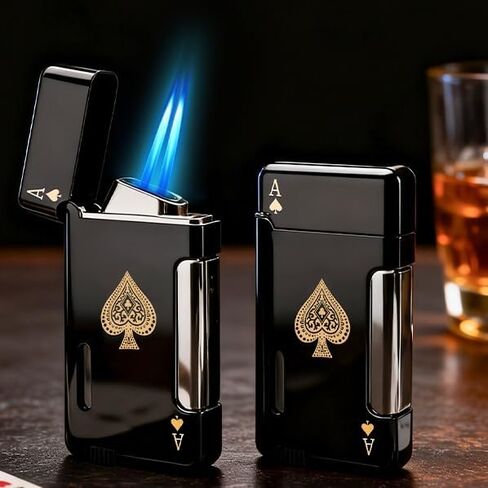 2 Pack Torch Lighter, Classic Pocket Ace Lighters with Gift Box for Men, Visible Window, Adjustable Dual Jet Torch, Refillable Butane Lighters for Travel, Outdoors(Without Butane) in Saudi Arabia