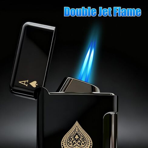 2 Pack Torch Lighter, Classic Pocket Ace Lighters with Gift Box for Men, Visible Window, Adjustable Dual Jet Torch, Refillable Butane Lighters for Travel, Outdoors(Without Butane) in Saudi Arabia