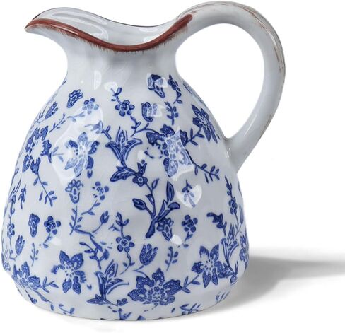 Vintage Ceramic Vase with Handles, 9.45 Inch Crackle Glaze Floral Pattern Vase, Rustic Farmhouse Decorative Flower Vase for Table Centerpieces, Boho & Chinoiserie Home Decor in Saudi Arabia