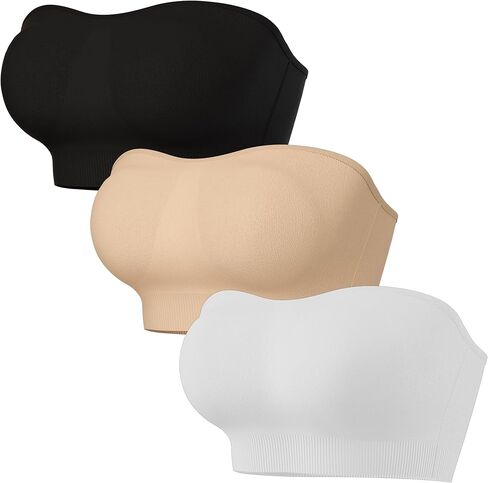 حمالة صدر Bandeau للنساء، حمالة صدر لاسلكية ناعمة للاستخدام اليومي بدون أكتاف قابلة للانزلاق مع حزام شفاف، بيج، M in Kuwait