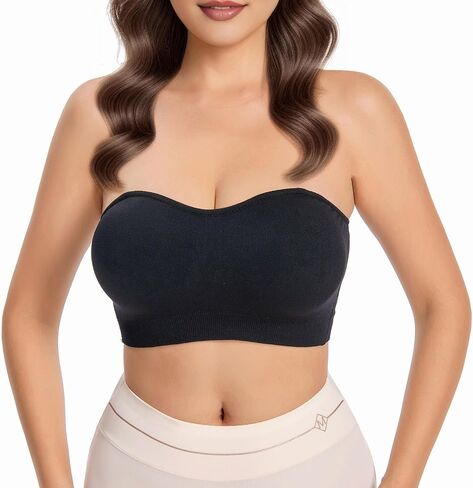 حمالة صدر Bandeau للنساء، حمالة صدر لاسلكية ناعمة للاستخدام اليومي بدون أكتاف قابلة للانزلاق مع حزام شفاف، بيج، M in Kuwait