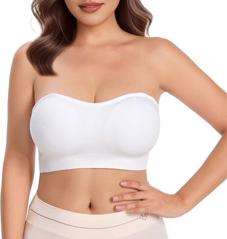 حمالة صدر Bandeau للنساء، حمالة صدر لاسلكية ناعمة للاستخدام اليومي بدون أكتاف قابلة للانزلاق مع حزام شفاف، بيج، M in Kuwait