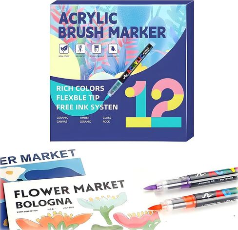 أقلام طلاء أكريليك، أقلام وأقلام تحديد برأس فرشاة ناعمة، 60 لونًا من أقلام طلاء الأكريليك للخشب والحجر والقماش والزجاج والنسيج والبيض والرسم الصخري واللوازم الفنية للحرف اليدوية in Kuwait