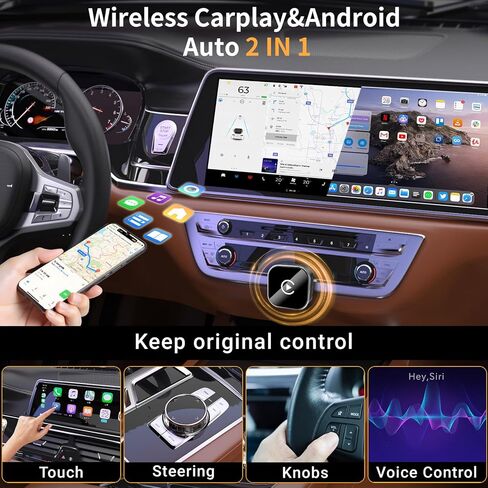 محول CarPlay لاسلكي صغير 2 في 1 مطور لعام 2026 - اتصال تلقائي سريع، اتصال مستقر، محول توصيل وتشغيل صغير الحجم لأجهزة iPhone وAndroid Auto المتوافقة مع السيارات (أسود) in Kuwait