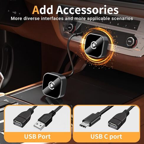 محول CarPlay لاسلكي صغير 2 في 1 مطور لعام 2026 - اتصال تلقائي سريع، اتصال مستقر، محول توصيل وتشغيل صغير الحجم لأجهزة iPhone وAndroid Auto المتوافقة مع السيارات (أسود) in Kuwait