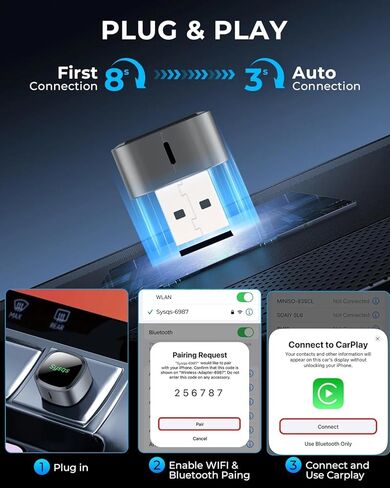 محول CarPlay اللاسلكي متعدد المستخدمين مدمج للغاية 2026 لهاتف iPhone - واي فاي ثنائي النطاق سريع ومستقر 5 جيجا هرتز، يحول السلكي إلى لاسلكي، USB-A/USB-C، للسيارات 2016+، iOS 10+ in Saudi Arabia