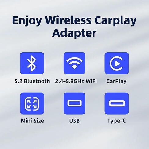 محول CarPlay اللاسلكي متعدد المستخدمين مدمج للغاية 2026 لهاتف iPhone - واي فاي ثنائي النطاق سريع ومستقر 5 جيجا هرتز، يحول السلكي إلى لاسلكي، USB-A/USB-C، للسيارات 2016+، iOS 10+ in Saudi Arabia