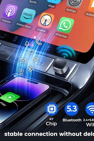 محول CarPlay اللاسلكي متعدد المستخدمين مدمج للغاية 2026 لهاتف iPhone - واي فاي ثنائي النطاق سريع ومستقر 5 جيجا هرتز، يحول السلكي إلى لاسلكي، USB-A/USB-C، للسيارات 2016+، iOS 10+ in Saudi Arabia