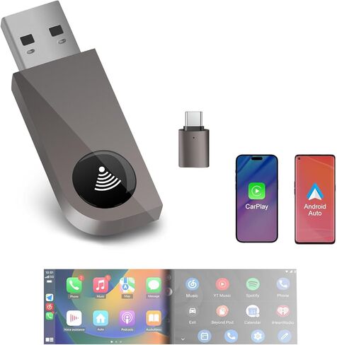 2 in 1 Wireless CarPlay Adapter, Android Auto Plug&Play CarPlay Dongle Converts Wired to Wireless with USB&USB-C/Type-C, Fast Auto-Connect, Stable Control & No Delay, for iOS 10+/Android 11+ in Kuwait