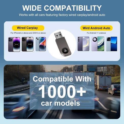 2 in 1 Wireless CarPlay Adapter, Android Auto Plug&Play CarPlay Dongle Converts Wired to Wireless with USB&USB-C/Type-C, Fast Auto-Connect, Stable Control & No Delay, for iOS 10+/Android 11+ in Kuwait