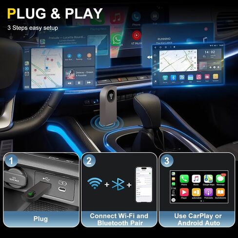 2 in 1 Wireless CarPlay Adapter, Android Auto Plug&Play CarPlay Dongle Converts Wired to Wireless with USB&USB-C/Type-C, Fast Auto-Connect, Stable Control & No Delay, for iOS 10+/Android 11+ in Kuwait