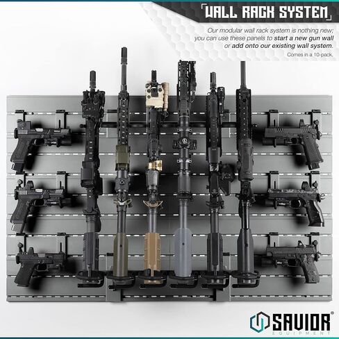 نظام رف الحائط من Savior Equipment، لوحات Slatwall من الفولاذ شديدة التحمل، وحدة تخزين مثبتة على الحائط، 5 أو 10 قطع من الأسلحة النارية المعيارية، منظم ملحقات معدات الحائط in Saudi Arabia