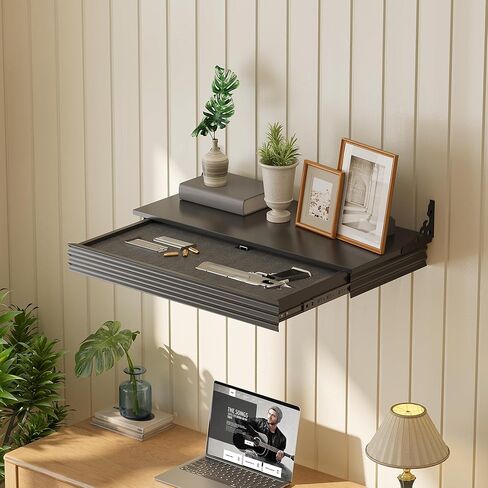 Compact Gun Shelf with Hidden Gun Drawer, Floating Wall Mount Gun Rack with Magnetic Lock for Home Decor,Solid Wood Concealment Shelf for Secure Storage in Saudi Arabia