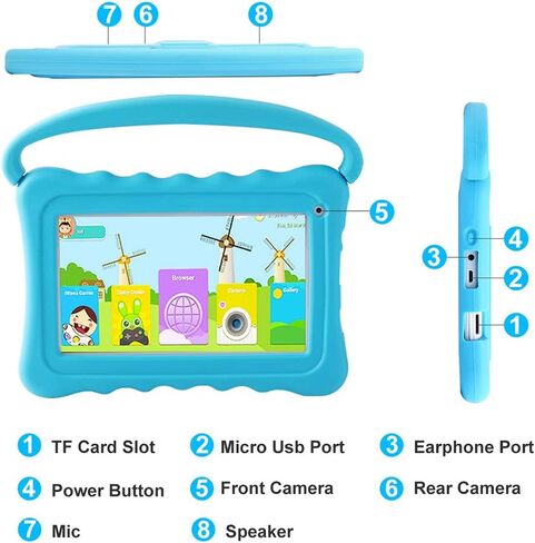 Kids Tablet 7 Toddler Tablet for Kids Edition Tablet with WiFi, Android Children Tablet for Toddlers 32GB with Parental Controls Shockproof Case(Blue) in Kuwait