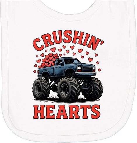 inktastic Crushin' Hearts Monster Truck Valentine Newborn Bib in Saudi Arabia