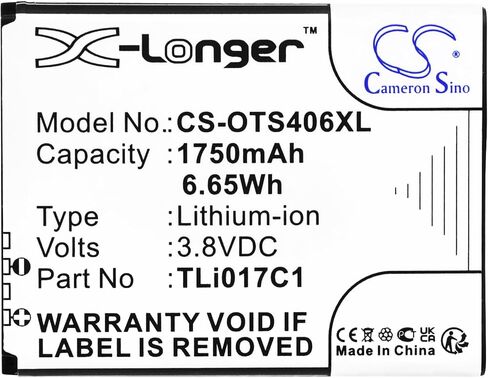 بطارية بديلة Cameron Sino CS CF لـ 4043SJ، Flip 4053، Jitterbug Flip، Lively Flip (1750 مللي أمبير / 6.65 واط في الساعة) TLi017C1، TLi017D1 in Kuwait