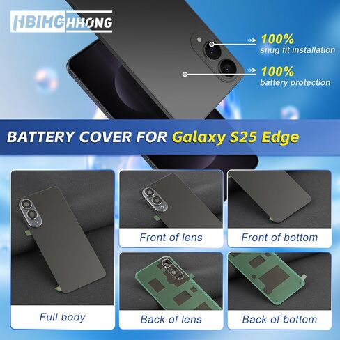 Back Cover for Samsung Galaxy S25 Edge Rear Back Glass Replacement for Samsung S20 Ultra Battery Cover Replacement with Pre-Installed Camera Frame (Titanium JetBlack) in Saudi Arabia