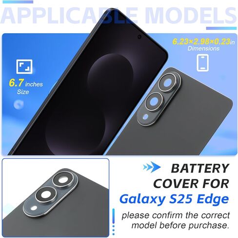 Back Cover for Samsung Galaxy S25 Edge Rear Back Glass Replacement for Samsung S20 Ultra Battery Cover Replacement with Pre-Installed Camera Frame (Titanium JetBlack) in Saudi Arabia