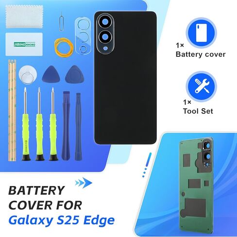 Back Cover for Samsung Galaxy S25 Edge Rear Back Glass Replacement for Samsung S20 Ultra Battery Cover Replacement with Pre-Installed Camera Frame (Titanium JetBlack) in Saudi Arabia