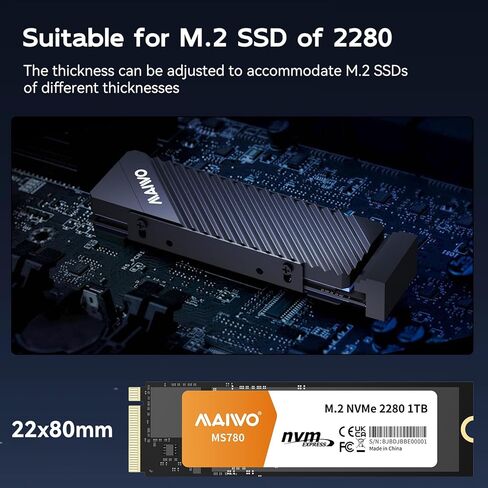 MAIWO M.2 SSD Heat Sink Cooler for 2280 SSDs Double-Sided Heatsink with Thermal Silicone Pad for PC NVMe M2 SSD, Aluminum Alloy Shell, 5mm Thickness in Saudi Arabia