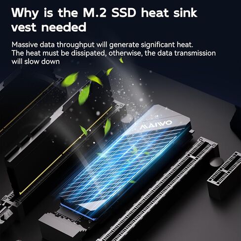 MAIWO M.2 SSD Heat Sink Cooler for 2280 SSDs Double-Sided Heatsink with Thermal Silicone Pad for PC NVMe M2 SSD, Aluminum Alloy Shell, 5mm Thickness in Saudi Arabia