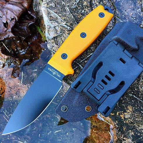 سكاكين Watchman F016 ذات نصل ثابت D2 مع غمد، سكين صيد تانغ كامل مع سكين صيد غمد كيديكس مع مقبض ميركارتا للتخييم والبقاء على قيد الحياة وصيد الأسماك (أسود) in Kuwait