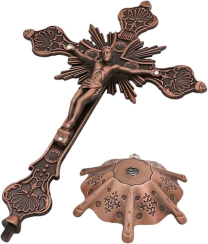 MTYIQS Standing Decorative Standing Crucifix, Antique Copper Finish, Ornate Victorian Style Cross with Base (BRONZE) in Saudi Arabia