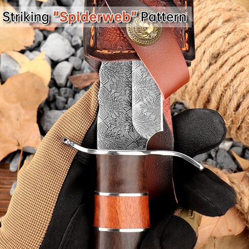 سكين باوي ذو نصل ثابت مع غمد، سكين صيد كامل تانغ مقاس 10.7 بوصة للتخييم في الهواء الطلق، والبقاء على قيد الحياة، وصناعة الأشجار، وشفرة فولاذية عالية الكربون in Kuwait