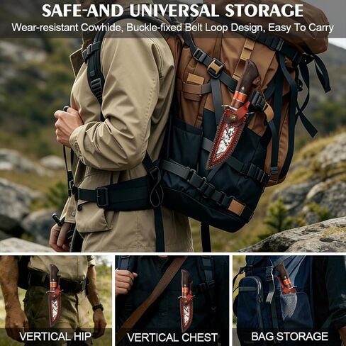 سكين باوي ذو نصل ثابت مع غمد، سكين صيد كامل تانغ مقاس 10.7 بوصة للتخييم في الهواء الطلق، والبقاء على قيد الحياة، وصناعة الأشجار، وشفرة فولاذية عالية الكربون in Kuwait