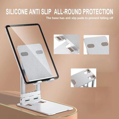 Tablet Holder Solid Sturdy Stand, Phone Holder for Desk,Foldable & Adjustable,360° Swivel Bracket,Compatible with iPhone, iPad, Surface Pro, Portable Monitor 7" - 15.6" Super Sturdy, White in Saudi Arabia