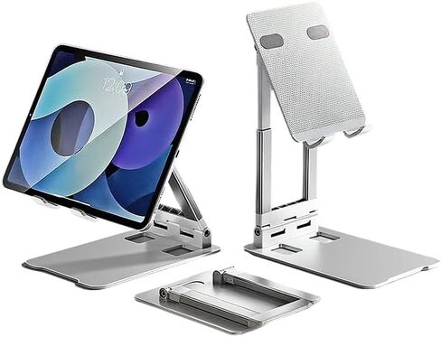 Tablet Holder Solid Sturdy Stand, Phone Holder for Desk,Foldable & Adjustable,360° Swivel Bracket,Compatible with iPhone, iPad, Surface Pro, Portable Monitor 7" - 15.6" Super Sturdy, White in Saudi Arabia
