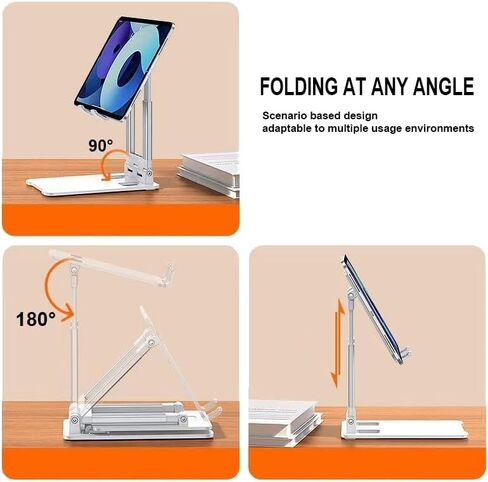 Tablet Holder Solid Sturdy Stand, Phone Holder for Desk,Foldable & Adjustable,360° Swivel Bracket,Compatible with iPhone, iPad, Surface Pro, Portable Monitor 7" - 15.6" Super Sturdy, White in Saudi Arabia