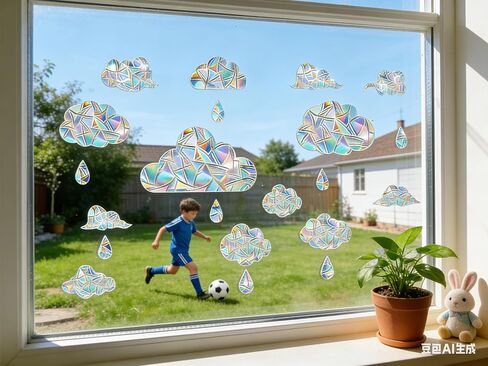 Colorful Rainbow Window Clings for Glass Windows, Clouds Double-Side Static Window Decals Anti Collision Glass Doors Window Stickers in Saudi Arabia