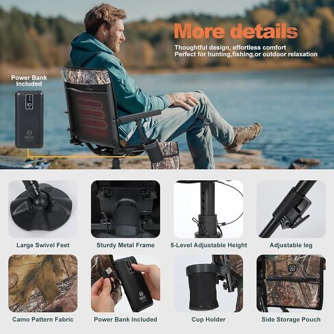 Nice C Heated Swivel Hunting Blind Chair, 360 Degree Silent Swivel Chair with Battery, Turkey Chairs, Strutter Chairs, 4 Legs Height Adjustable, Power Bank Included, Portable Ground Camping in Saudi Arabia