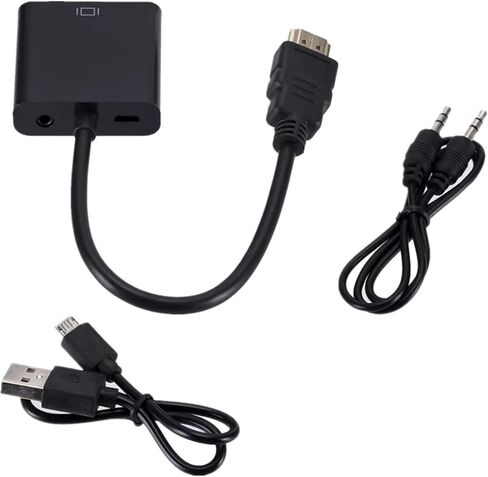 HDMI-Compatible to VGA Converter Cable with 3.5 Audio Power Supply HDMI Male to VGA Female Adapter for P;S/4 TV Box TV(Black with 2 Cables) in Saudi Arabia