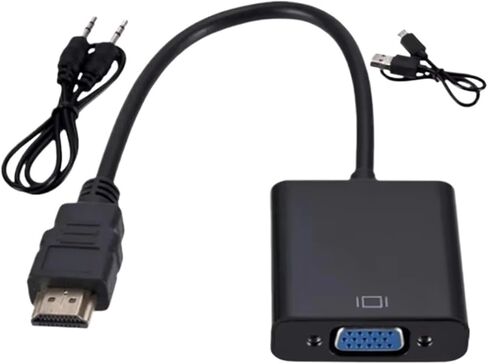 HDMI-Compatible to VGA Converter Cable with 3.5 Audio Power Supply HDMI Male to VGA Female Adapter for P;S/4 TV Box TV(Black with 2 Cables) in Saudi Arabia
