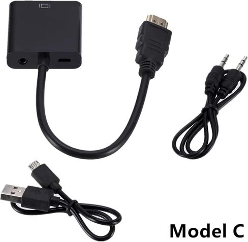 HDMI-Compatible to VGA Converter Cable with 3.5 Audio Power Supply HDMI Male to VGA Female Adapter for P;S/4 TV Box TV(Black with 2 Cables) in Saudi Arabia