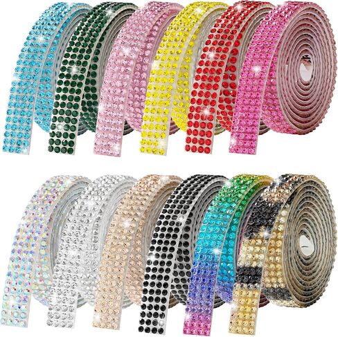 Rhinestone Ribbon Self Adhesive Crystal Rhinestones, 12-Rolls Bedazzling Strips, 12-Yard Rhinestone Strips for DIY Craft, Bedazzling Kit for DIY Craft, Rhinestones for Crafting Art Decoration in Kuwait