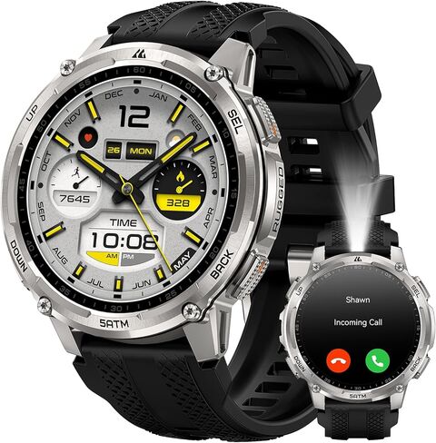KOSPET Tank T4C GPS Smart Watch for Men with LED Flashlight, 1.5" AMOLED Display, 50-Days Battery, 24/7 Heart Rate/Sleep Monitor, 50m Waterproof, Bluetooth Call/Walkie-Talkie in Kuwait