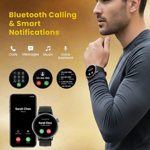 ساعة ذكية GTR3 Premium للرجال والنساء - شاشة AMOLED مقاس 1.43 بوصة، مكالمات بلوتوث، مساعد صوت AI، تتبع معدل ضربات القلب والنوم، أكثر من 120 رياضة، بطارية تدوم 10 أيام، صندوق هدايا + حزام جلدي إضافي in Saudi Arabia