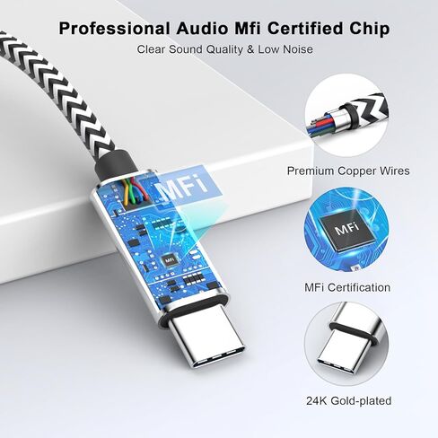 USB C to Aux Cord for iPhone 15,[MFi Certified] 2Pack USB C to 3.5mm Audio Aux Jack Headphone Car Stereo Nylon Braided Cable for iPhone15/15Plus/15Pro/15Pro Max,iPad Pro to Car,Speakers(3.3FT) in Saudi Arabia