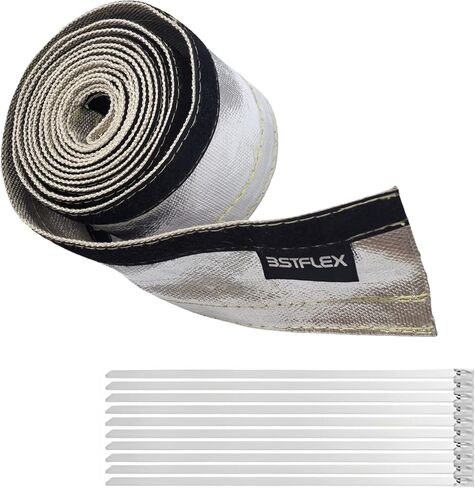 Heat Shroud 2" I.D.x 10FT Aluminized Sleeving Heat Shield Fuel Line Wire Heat Sleeve with 10 Pcs Stainless Steel Cable Metal Zip Ties in Kuwait